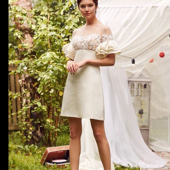 Rime Arodaky Astaire embroidered tulle, crepe and organza mini dress sz 42/ US s - Picture 4 of 12